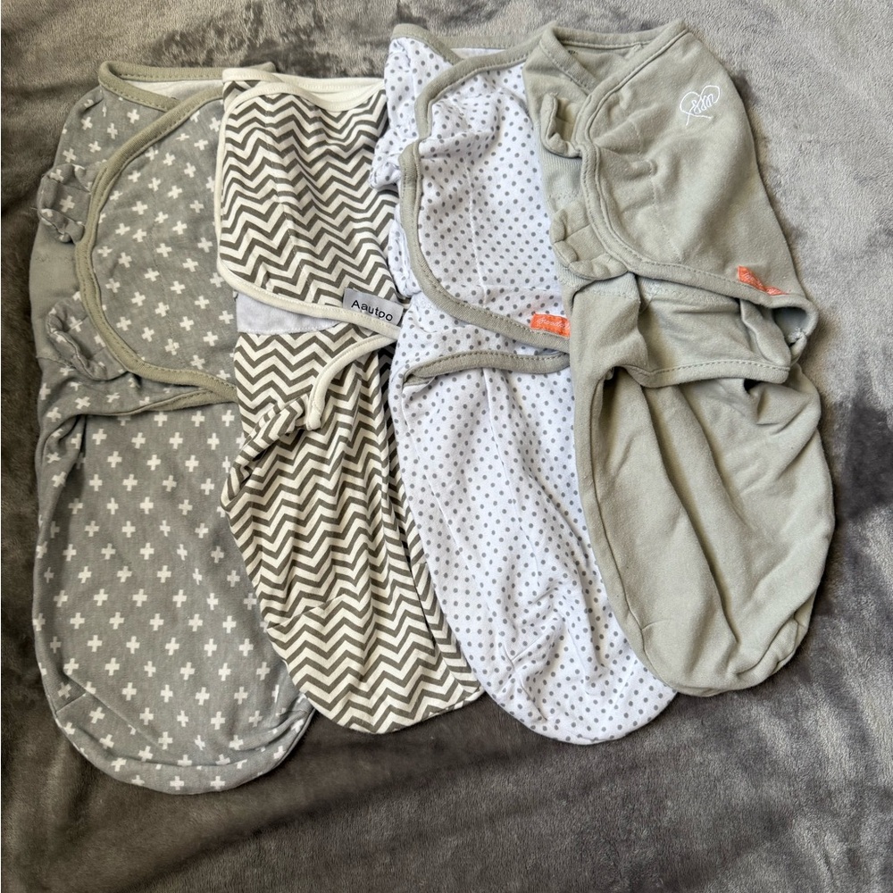 Gray and White Baby Swaddle Set